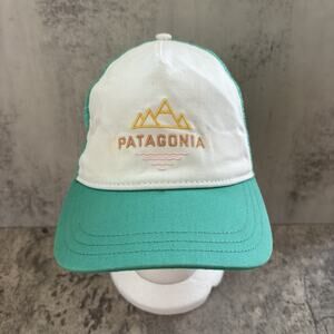 Patagonia Women’s Strapback Hat Mesh Cap White Blue Gold Mountain